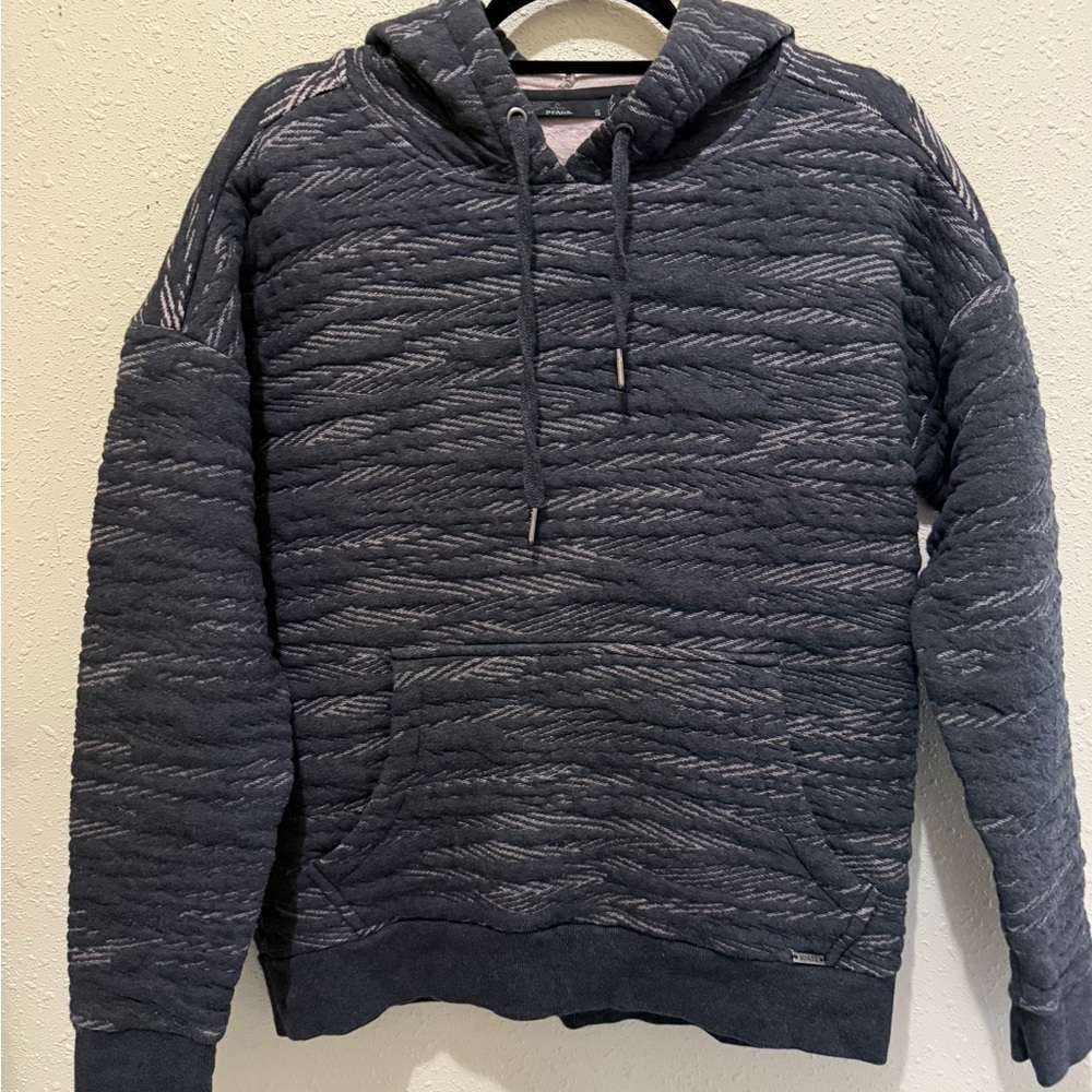 Prana Carin Hoodie Size S Gray Quilted Jacquard Pullover Sweatshirt Athleisure